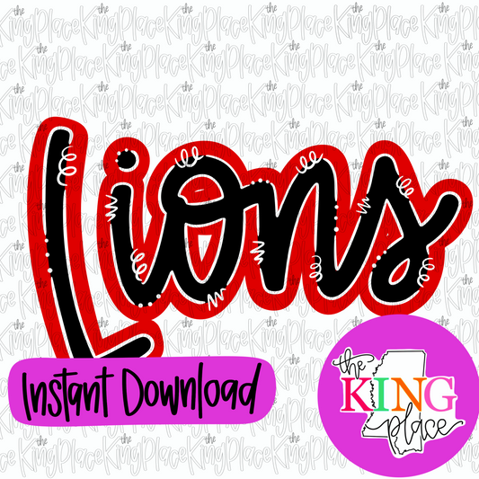 Lions cursive red