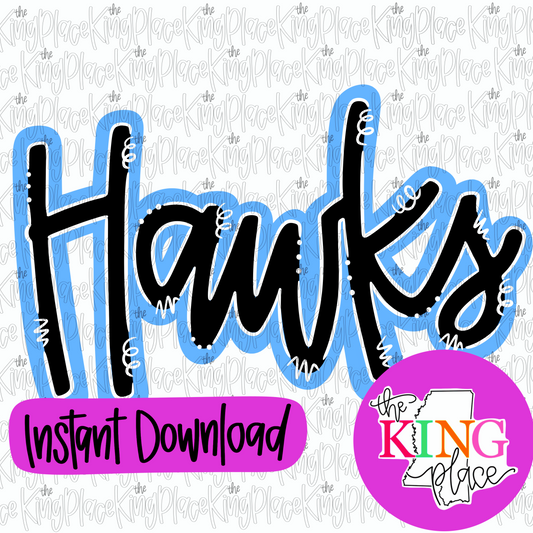 Hawks cursive blue