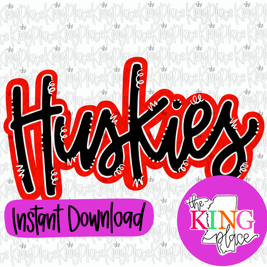 Huskies cursive red