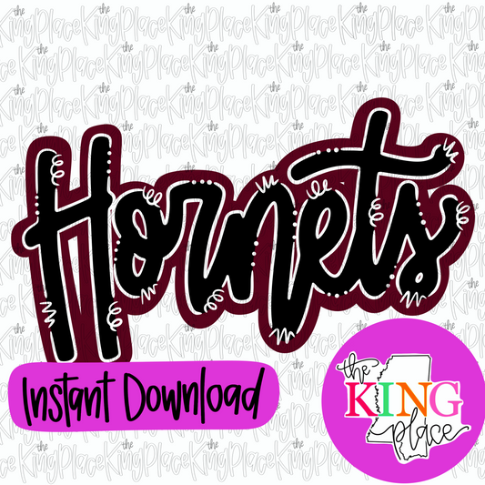 Hornets cursive maroon